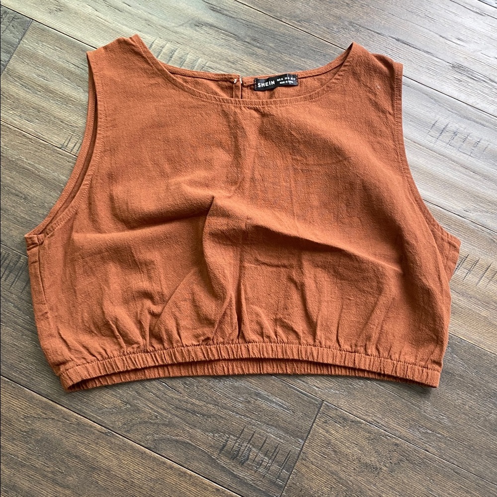 SHEIN Terracotta Linen  Sleeveless Top and Shorts Set Womens Sz XL Brown - Picture 2 of 8